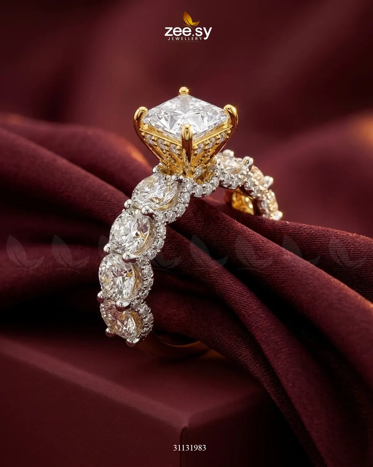 Golden Solitaire Center Stone Ring Finger Ring - Zeesy Jewellery Pakistan | Premium Artificial & Imitation Jewellery