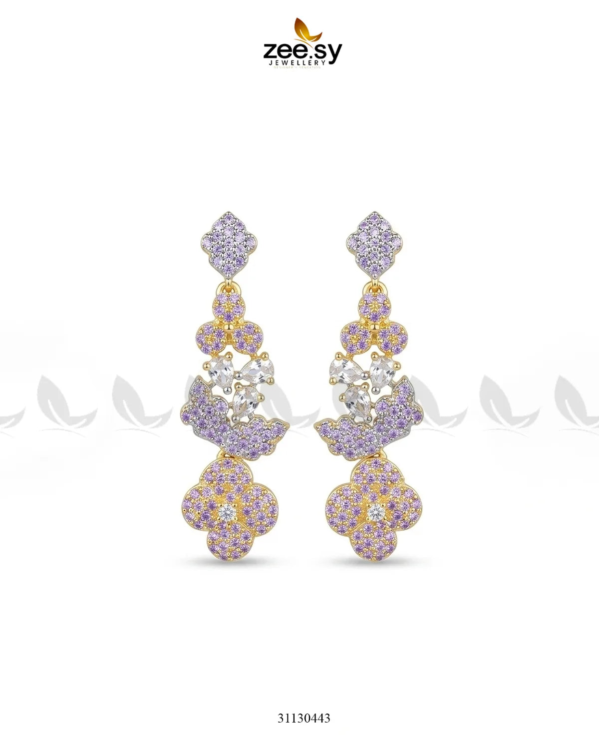 Golden Starburst Gemstone Earrings Golden Purple Earrings - Zeesy Jewellery Pakistan | Premium Artificial & Imitation Jewellery