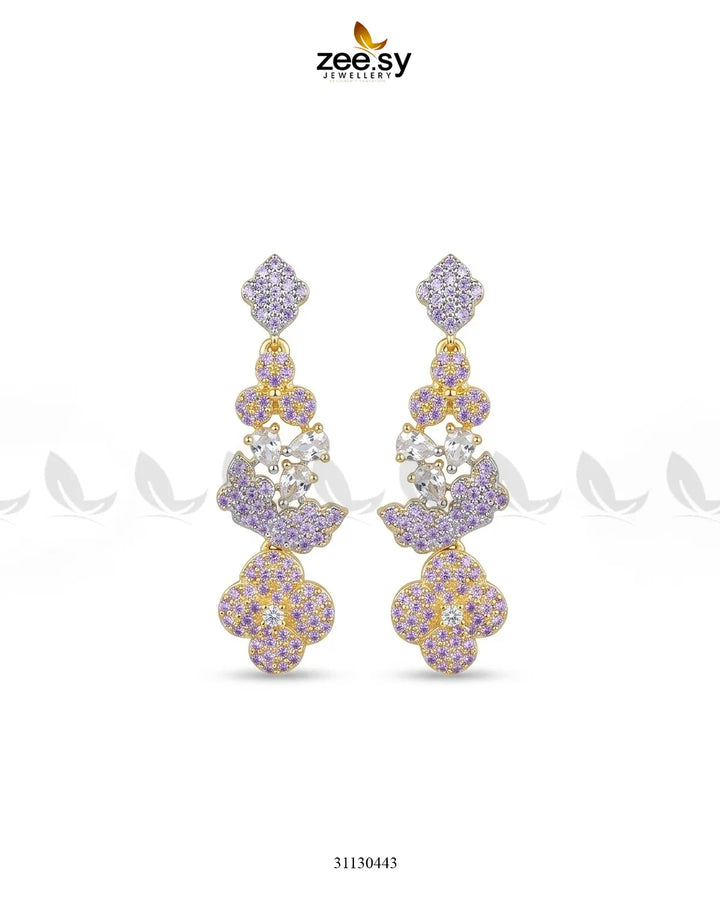 Golden Starburst Gemstone Earrings Golden Purple Earrings - Zeesy Jewellery Pakistan | Premium Artificial & Imitation Jewellery