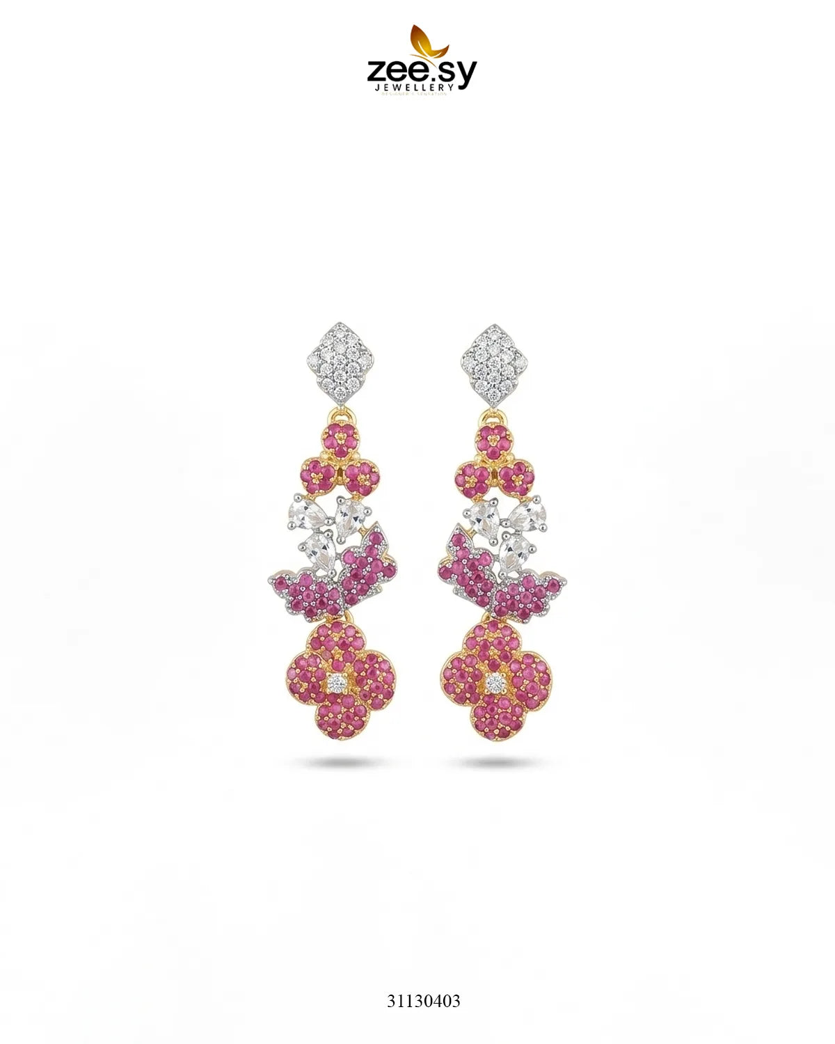 Golden Starburst Gemstone Earrings Golden Ruby Earrings - Zeesy Jewellery Pakistan | Premium Artificial & Imitation Jewellery