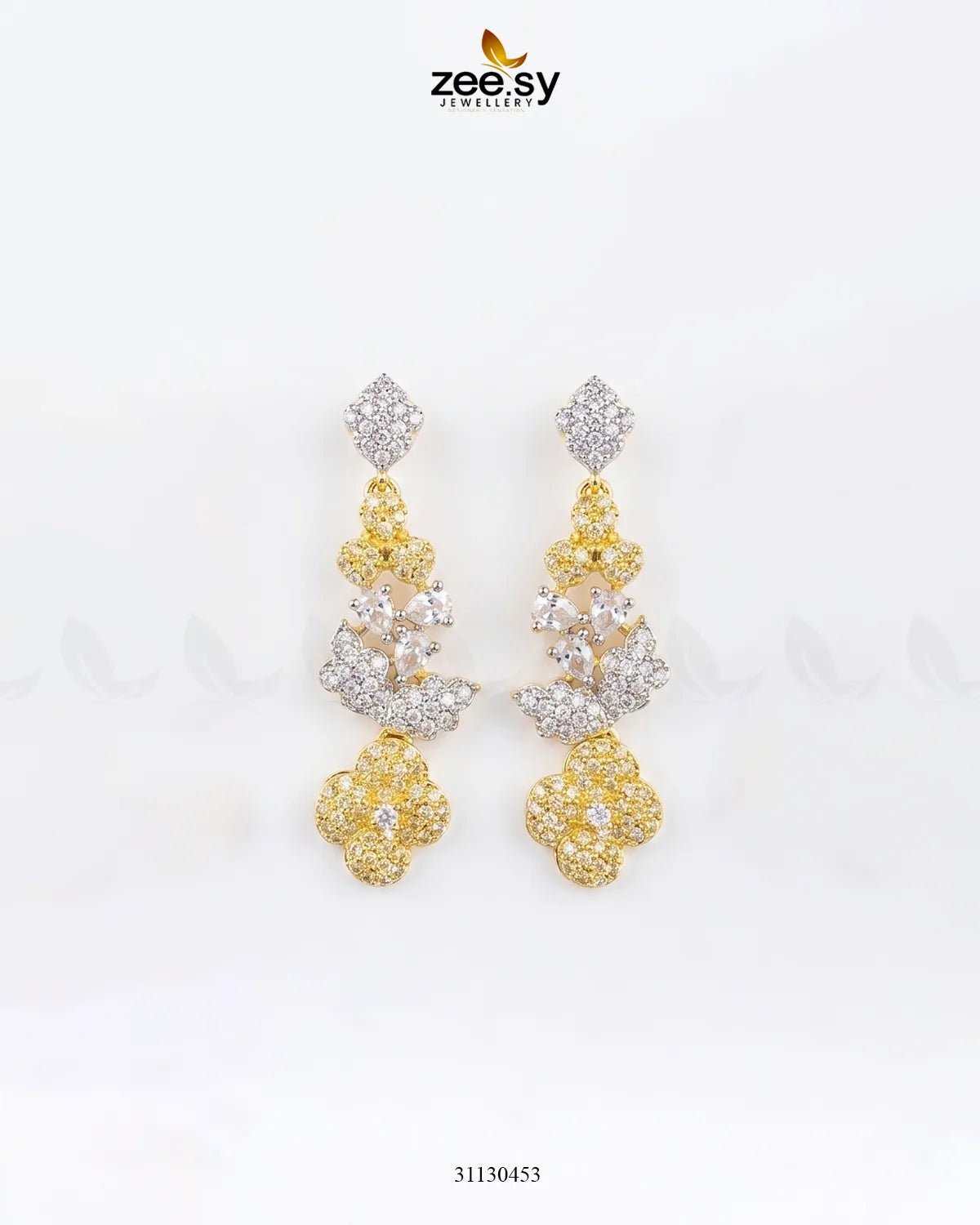 Golden Starburst Gemstone Earrings Golden white Earrings - Zeesy Jewellery Pakistan | Premium Artificial & Imitation Jewellery