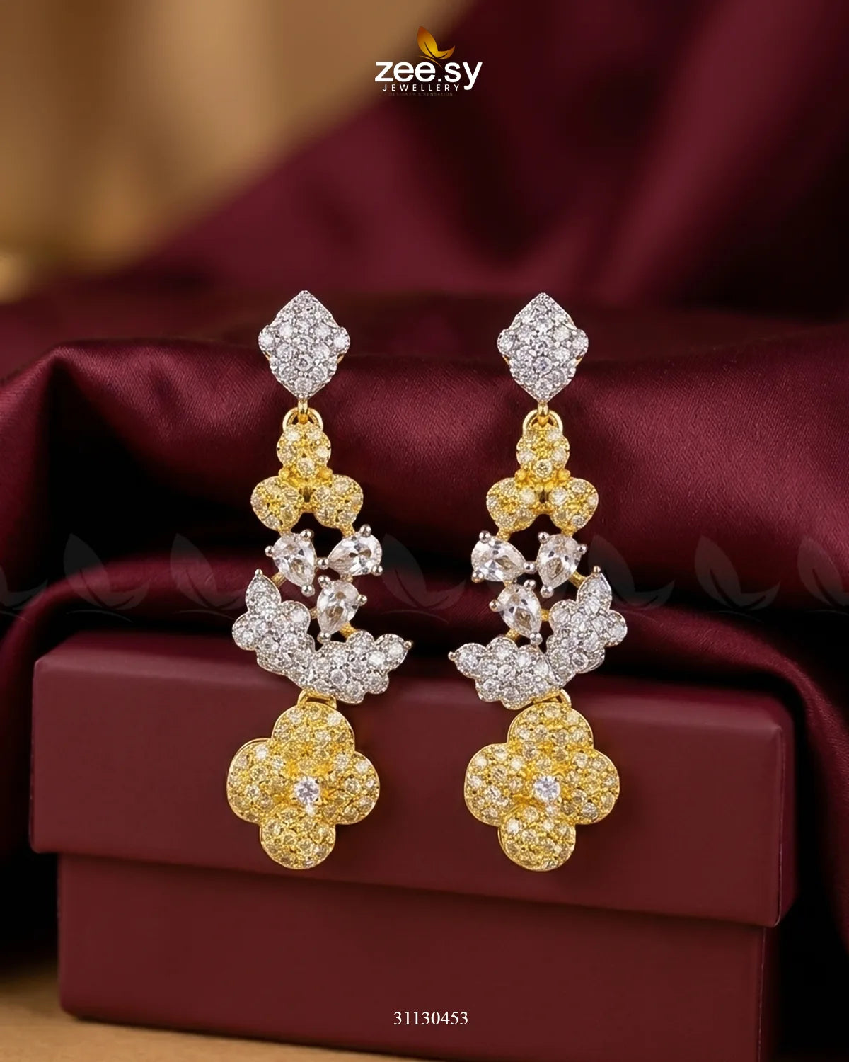 Golden Starburst Gemstone Earrings Earrings - Zeesy Jewellery Pakistan | Premium Artificial & Imitation Jewellery
