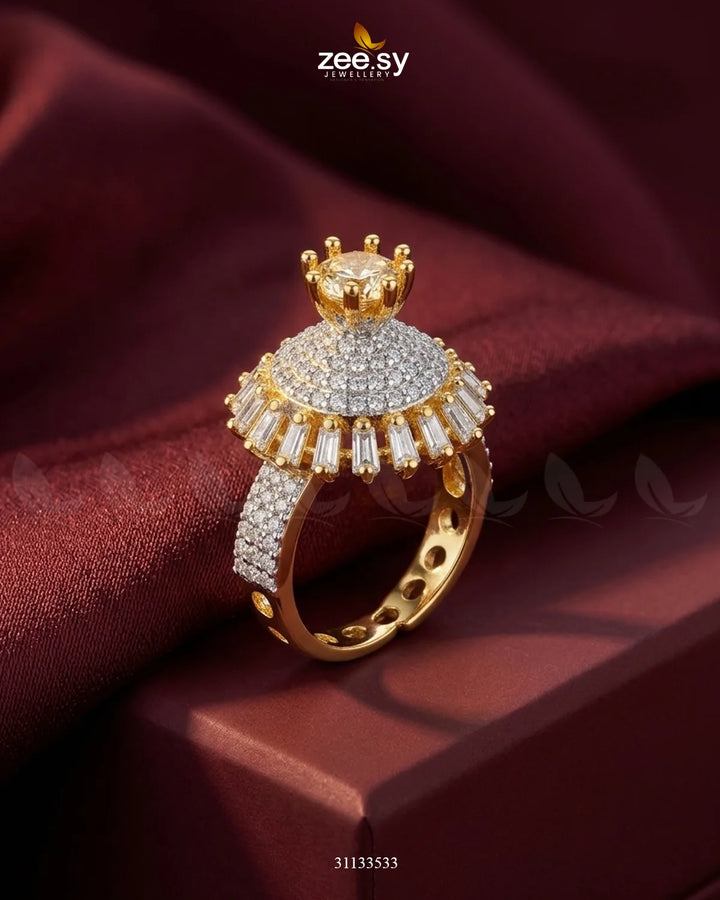 Golden Sterling Cluster Pave Ring
