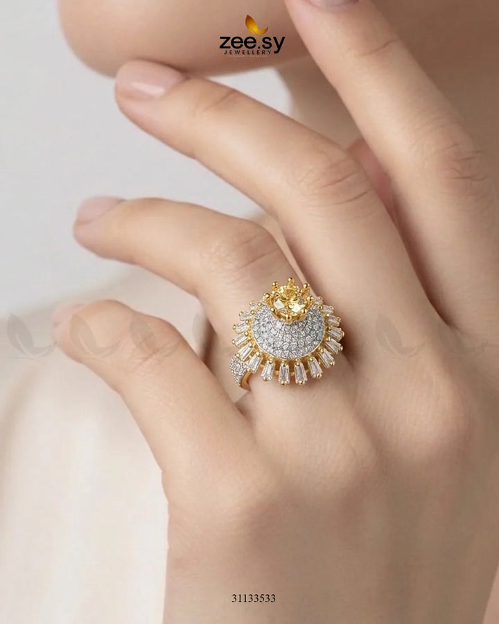 Golden Sterling Cluster Pave Ring