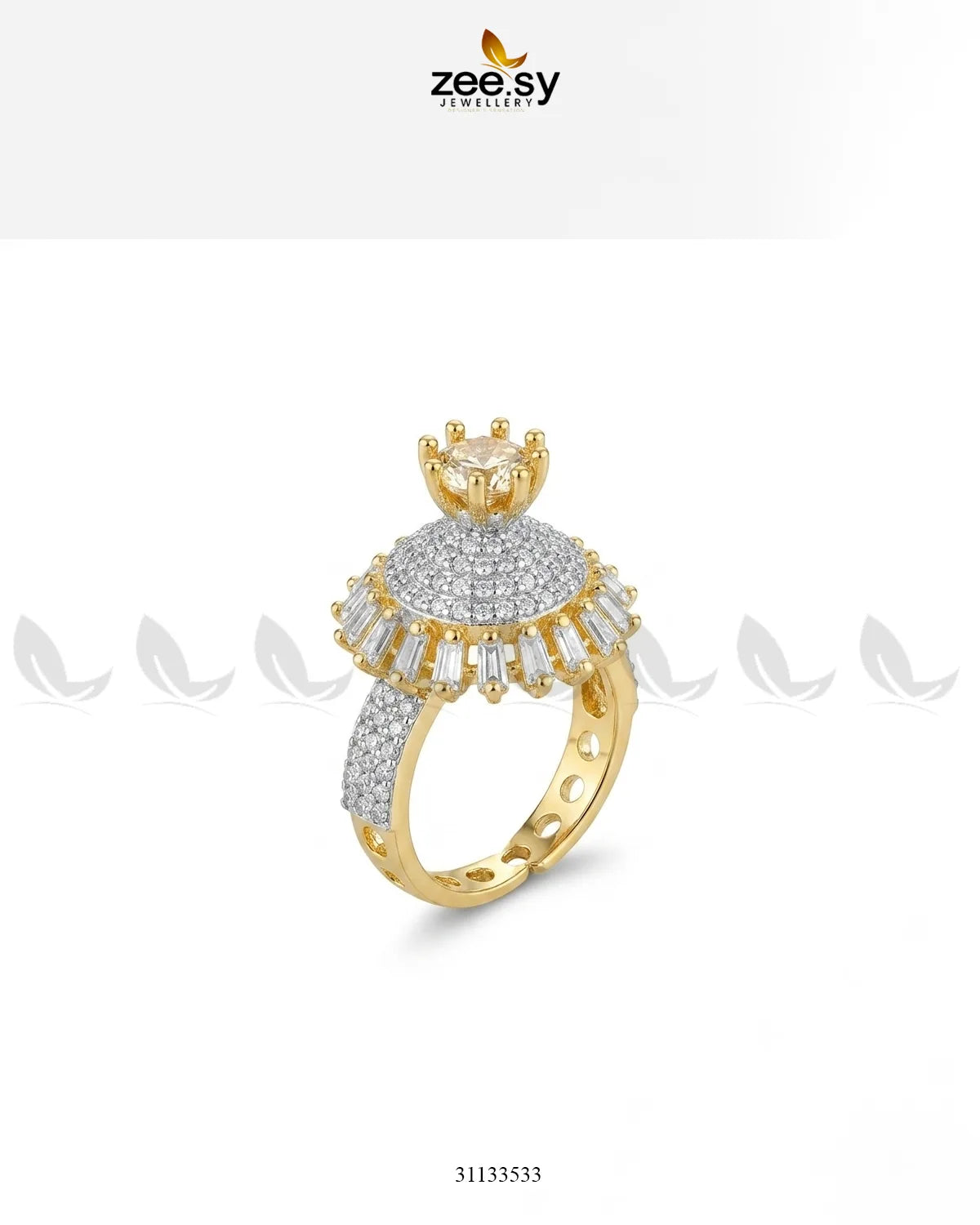 Golden Sterling Cluster Pave Ring