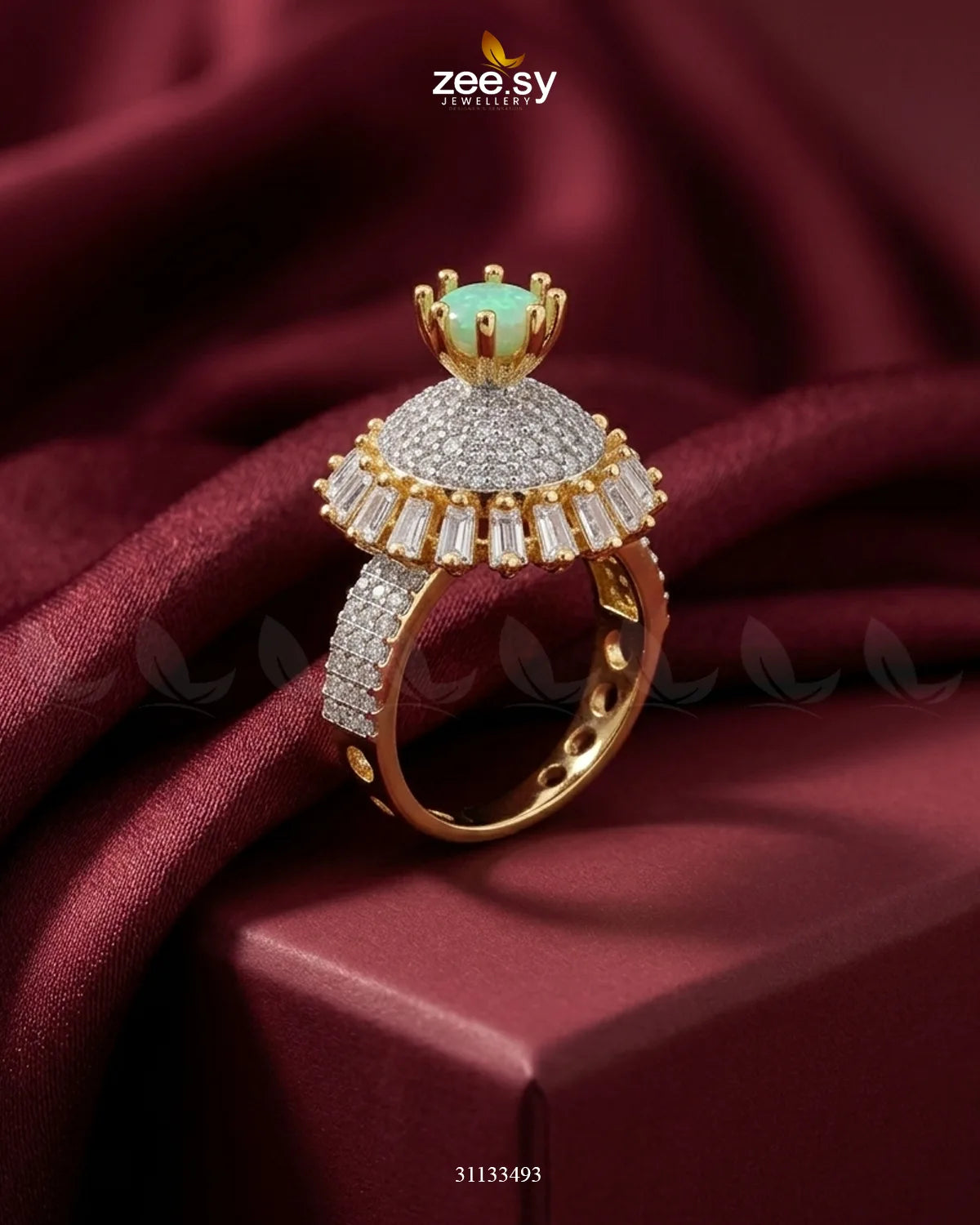 Golden Sterling Cluster Pave Ring