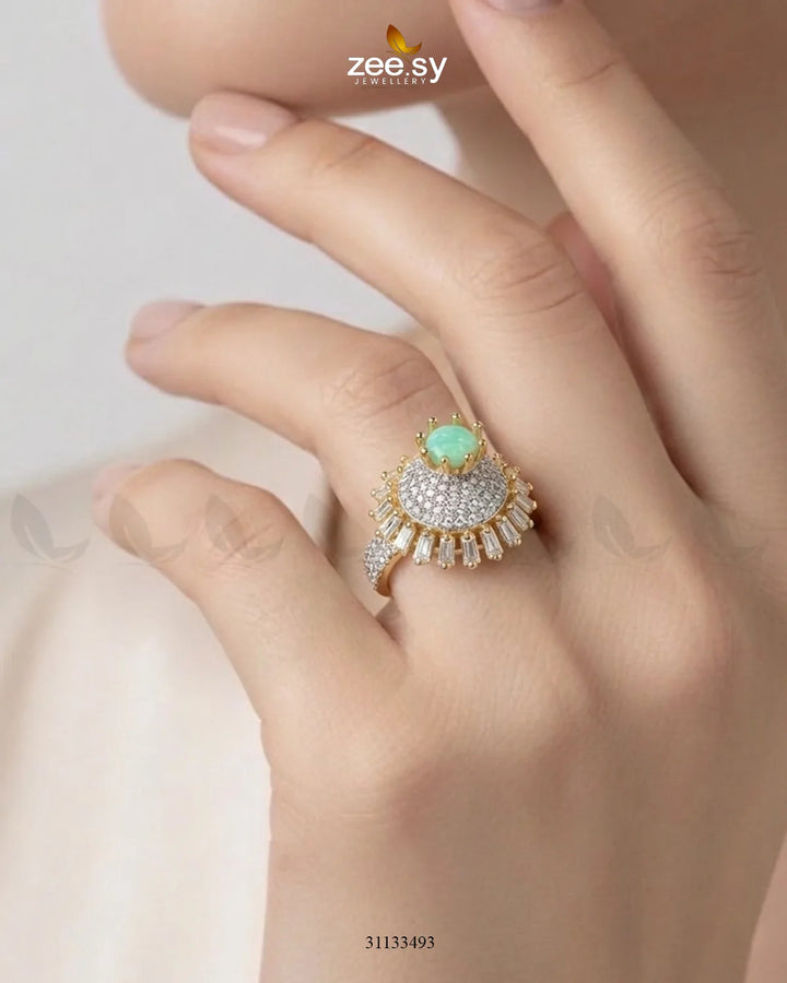 Golden Sterling Cluster Pave Ring