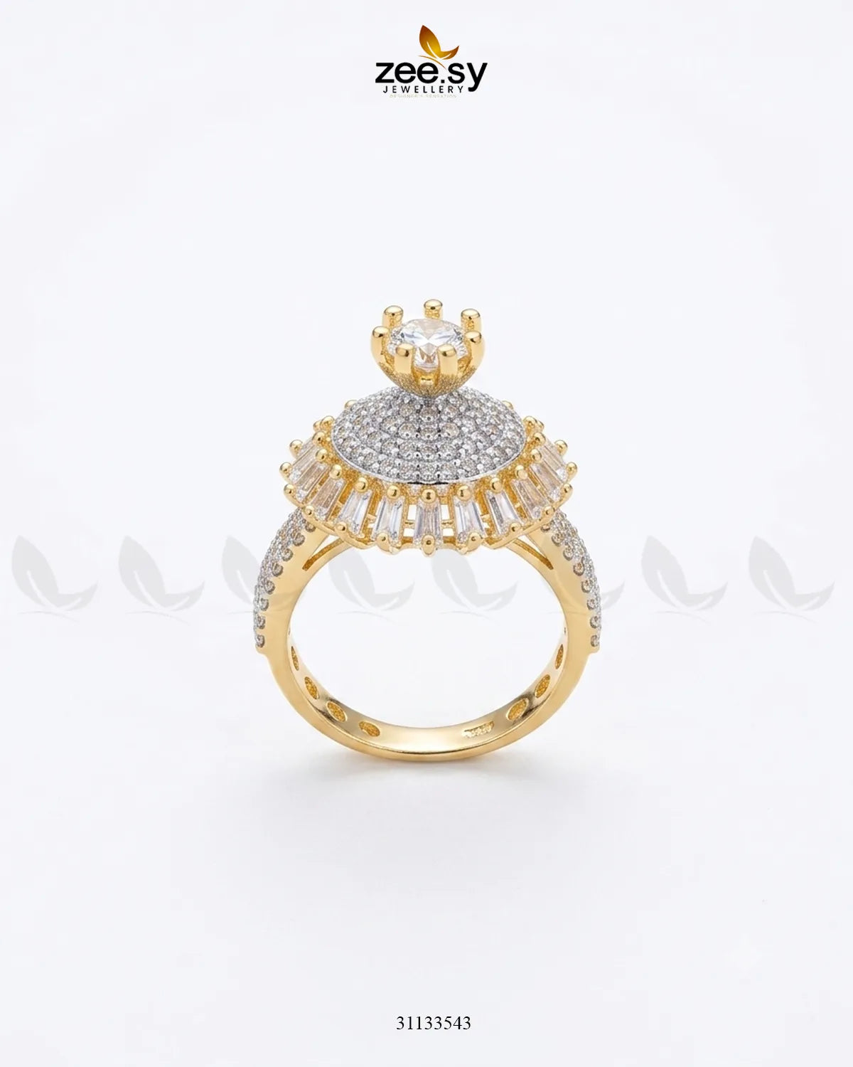 Golden Sterling Cluster Pave Ring