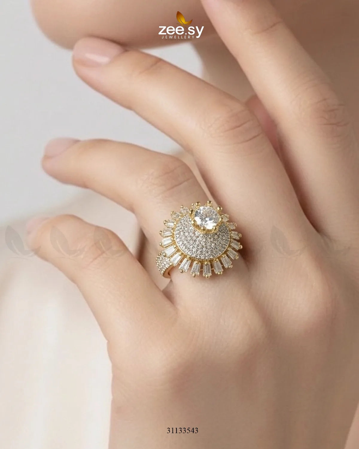 Golden Sterling Cluster Pave Ring