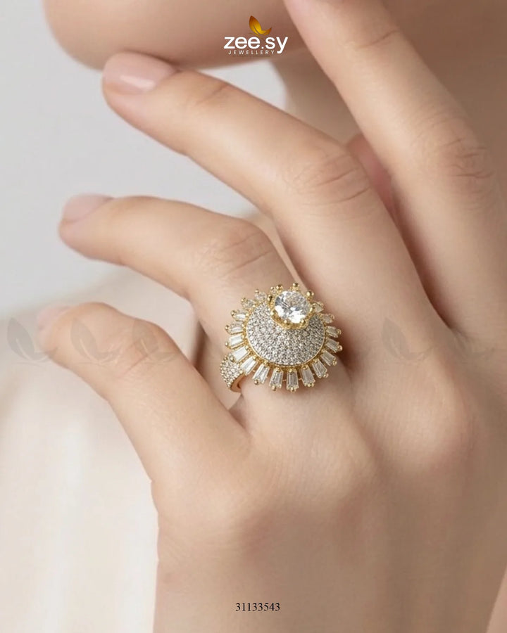 Golden Sterling Cluster Pave Ring