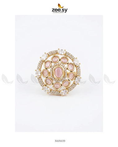 Golden Stunning Circle Crystal Ring Golden Mint Pink Finger Ring - Zeesy Jewellery Pakistan | Premium Artificial & Imitation Jewellery