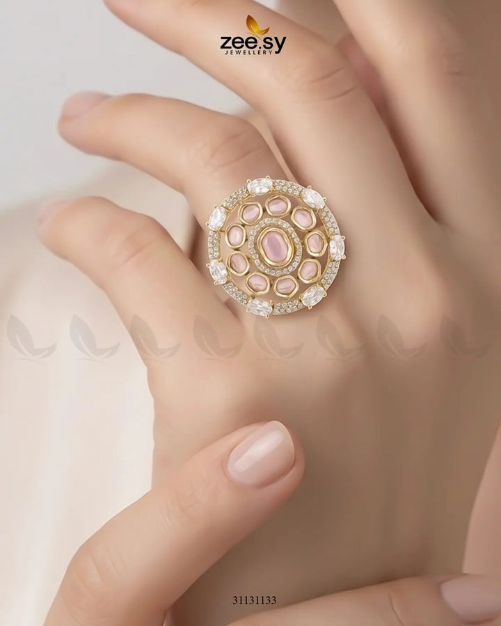 Golden Stunning Circle Crystal Ring Finger Ring - Zeesy Jewellery Pakistan | Premium Artificial & Imitation Jewellery