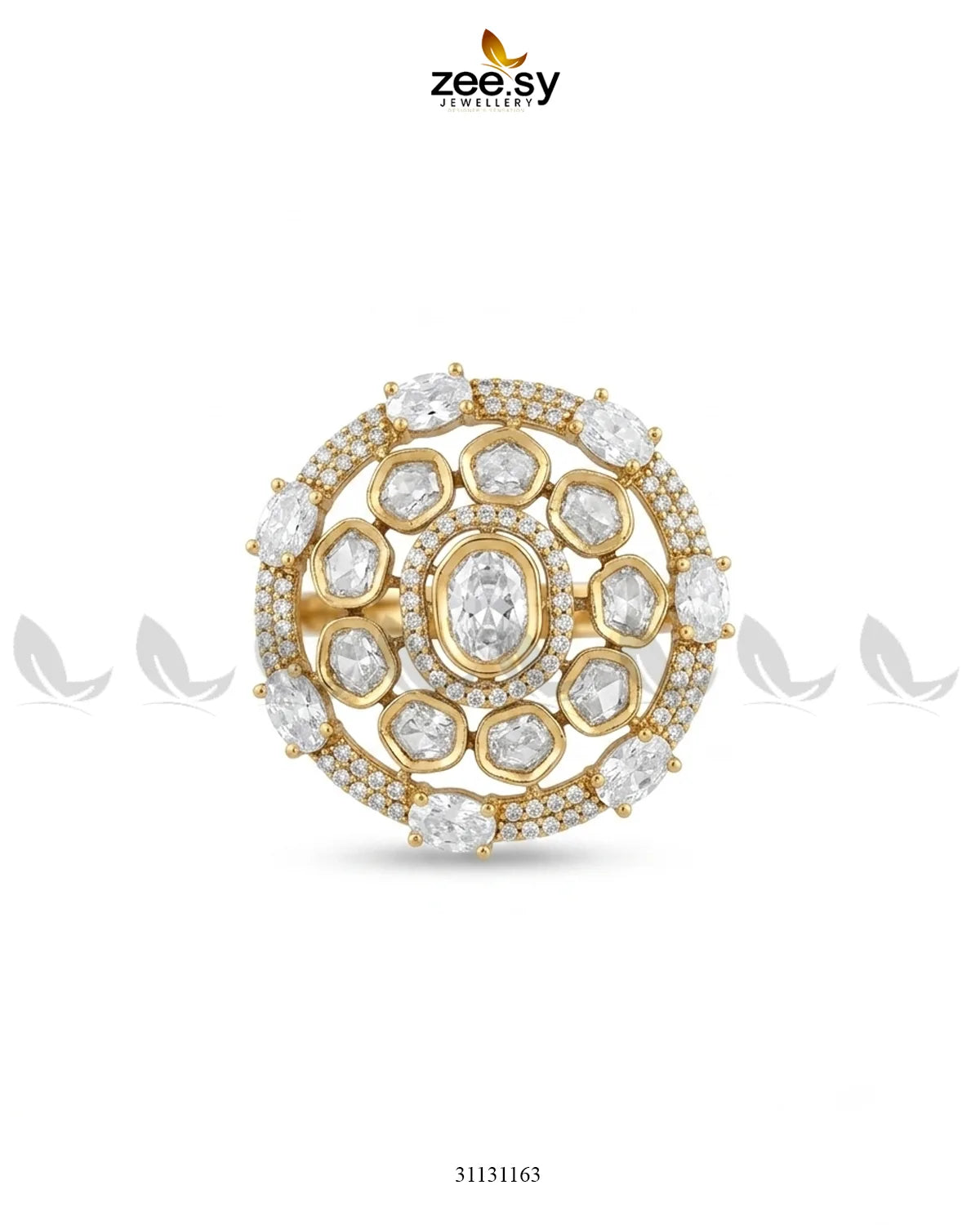 Golden Stunning Circle Crystal Ring Golden White Finger Ring - Zeesy Jewellery Pakistan | Premium Artificial & Imitation Jewellery