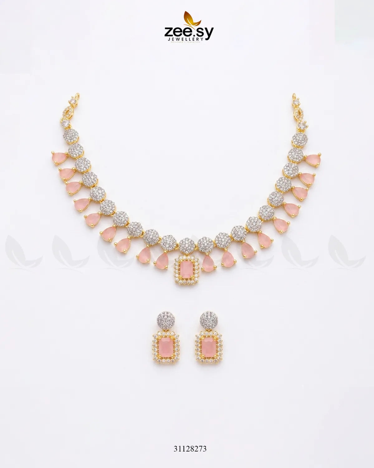 Golden Teardrop Zirconia Necklace Set Necklace Sets - Zeesy Jewellery Pakistan | Premium Artificial & Imitation Jewellery