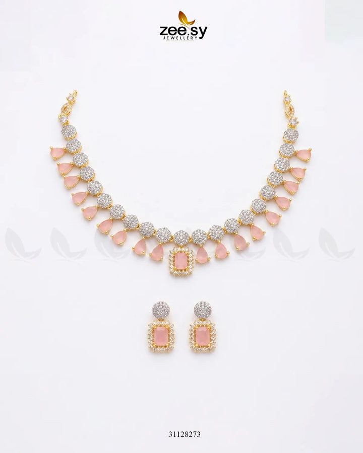 Golden Teardrop Zirconia Necklace Set Necklace Sets - Zeesy Jewellery Pakistan | Premium Artificial & Imitation Jewellery