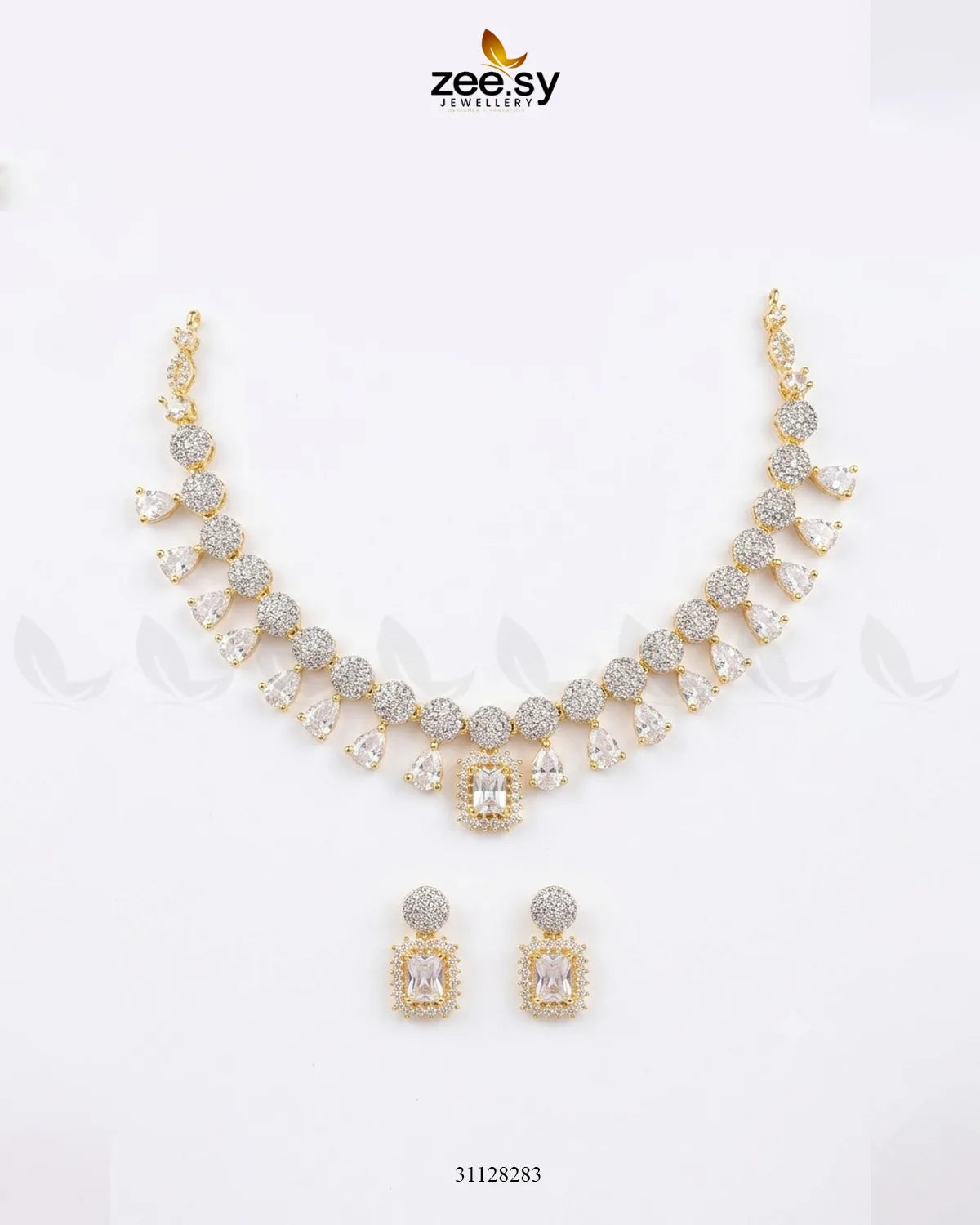 Golden Teardrop Zirconia Necklace Set Necklace Sets - Zeesy Jewellery Pakistan | Premium Artificial & Imitation Jewellery