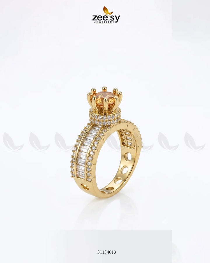 Golden Victorian Cluster Pave Ring Finger Ring - Zeesy Jewellery Pakistan | Premium Artificial & Imitation Jewellery