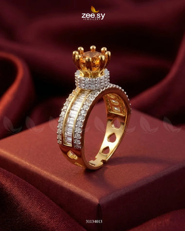 Golden Victorian Cluster Pave Ring Golden Champagne Finger Ring - Zeesy Jewellery Pakistan | Premium Artificial & Imitation Jewellery