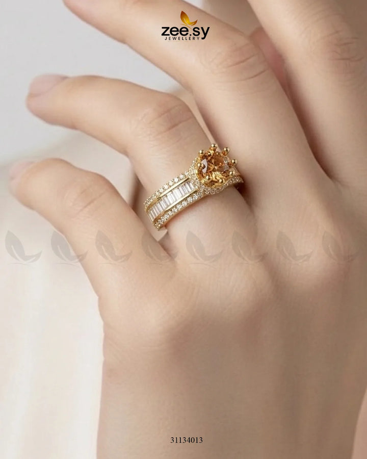 Golden Victorian Cluster Pave Ring Finger Ring - Zeesy Jewellery Pakistan | Premium Artificial & Imitation Jewellery