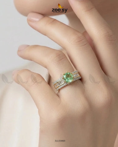 Golden Victorian Cluster Pave Ring Golden Mint Green Finger Ring - Zeesy Jewellery Pakistan | Premium Artificial & Imitation Jewellery