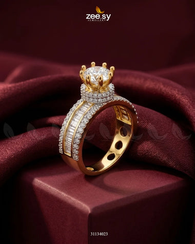 Golden Victorian Cluster Pave Ring Golden White Finger Ring - Zeesy Jewellery Pakistan | Premium Artificial & Imitation Jewellery