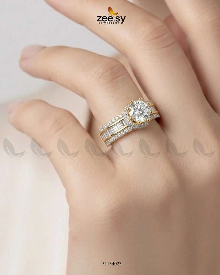 Golden Victorian Cluster Pave Ring Finger Ring - Zeesy Jewellery Pakistan | Premium Artificial & Imitation Jewellery