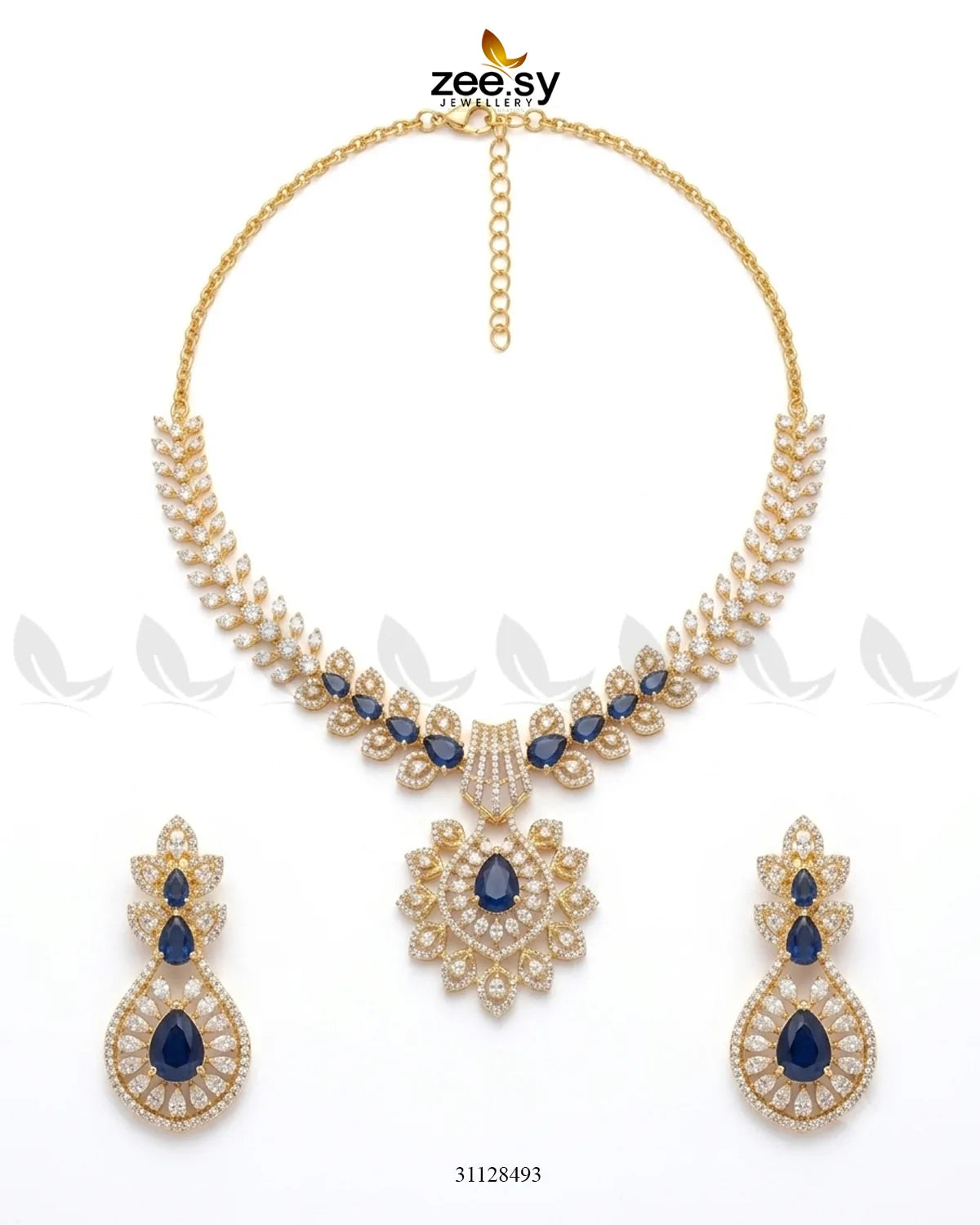 Golden Vine Zirconia Necklace Set Necklace Sets - Zeesy Jewellery Pakistan | Premium Artificial & Imitation Jewellery