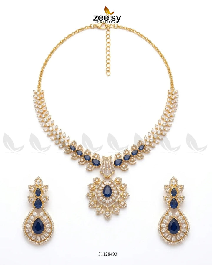 Golden Vine Zirconia Necklace Set Necklace Sets - Zeesy Jewellery Pakistan | Premium Artificial & Imitation Jewellery