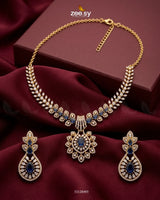 Golden Vine Zirconia Necklace Set Golden Blue Necklace Sets - Zeesy Jewellery Pakistan | Premium Artificial & Imitation Jewellery