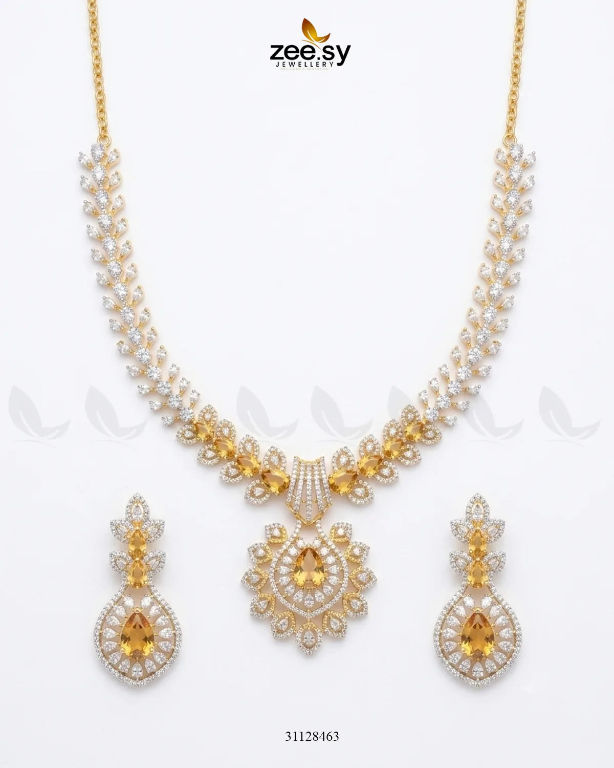 Golden Vine Zirconia Necklace Set Necklace Sets - Zeesy Jewellery Pakistan | Premium Artificial & Imitation Jewellery