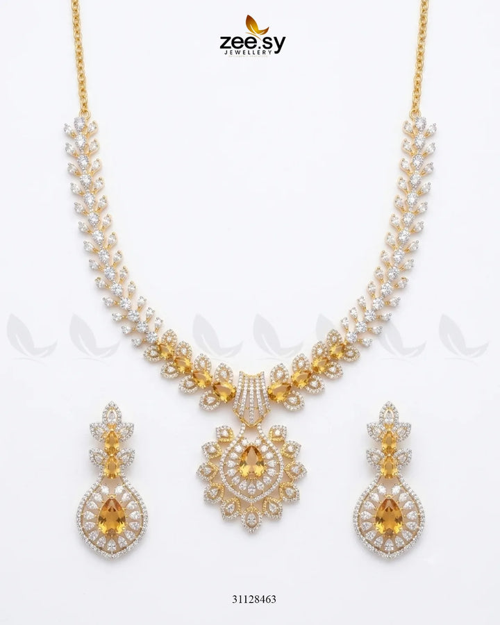 Golden Vine Zirconia Necklace Set Necklace Sets - Zeesy Jewellery Pakistan | Premium Artificial & Imitation Jewellery