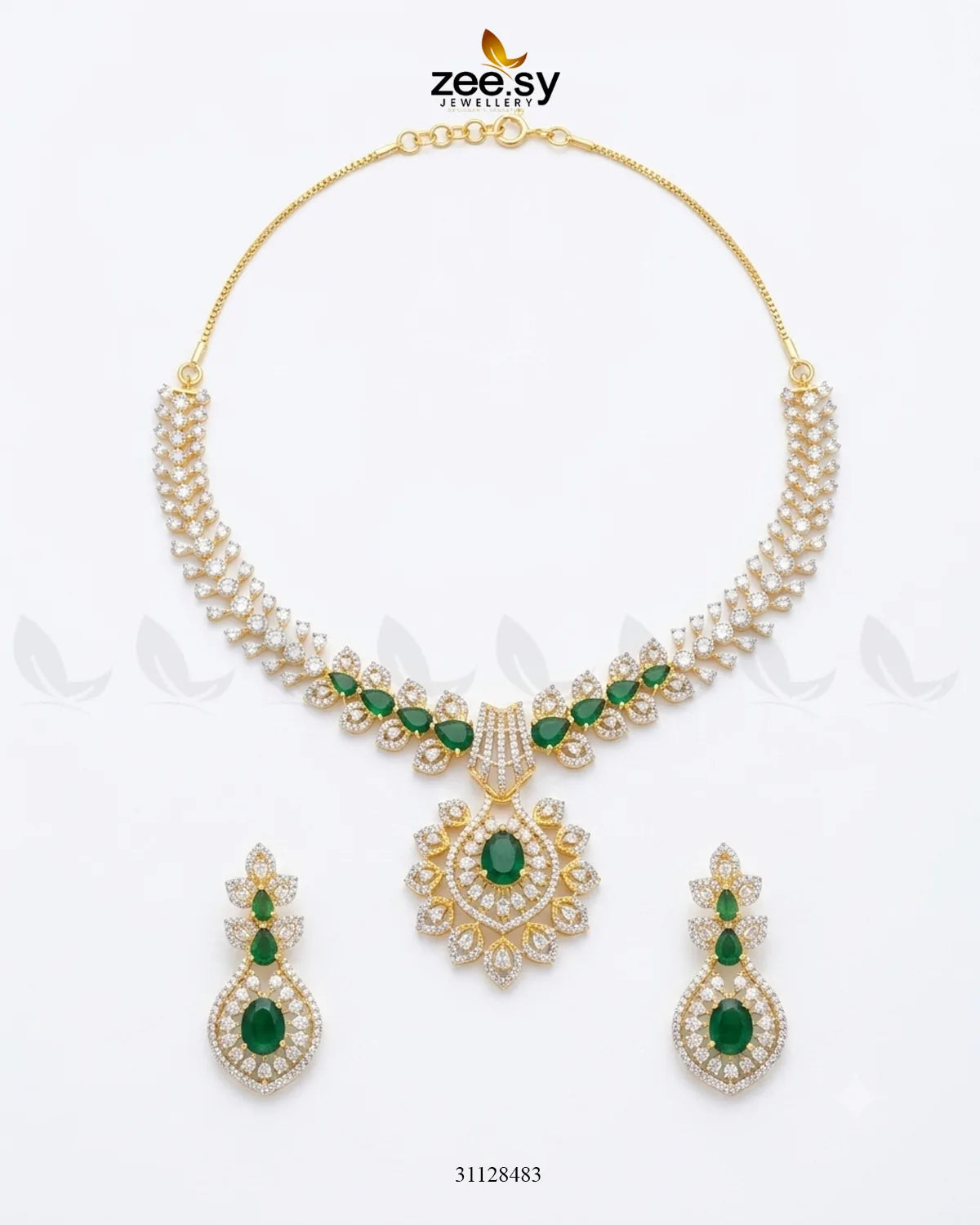 Golden Vine Zirconia Necklace Set Necklace Sets - Zeesy Jewellery Pakistan | Premium Artificial & Imitation Jewellery