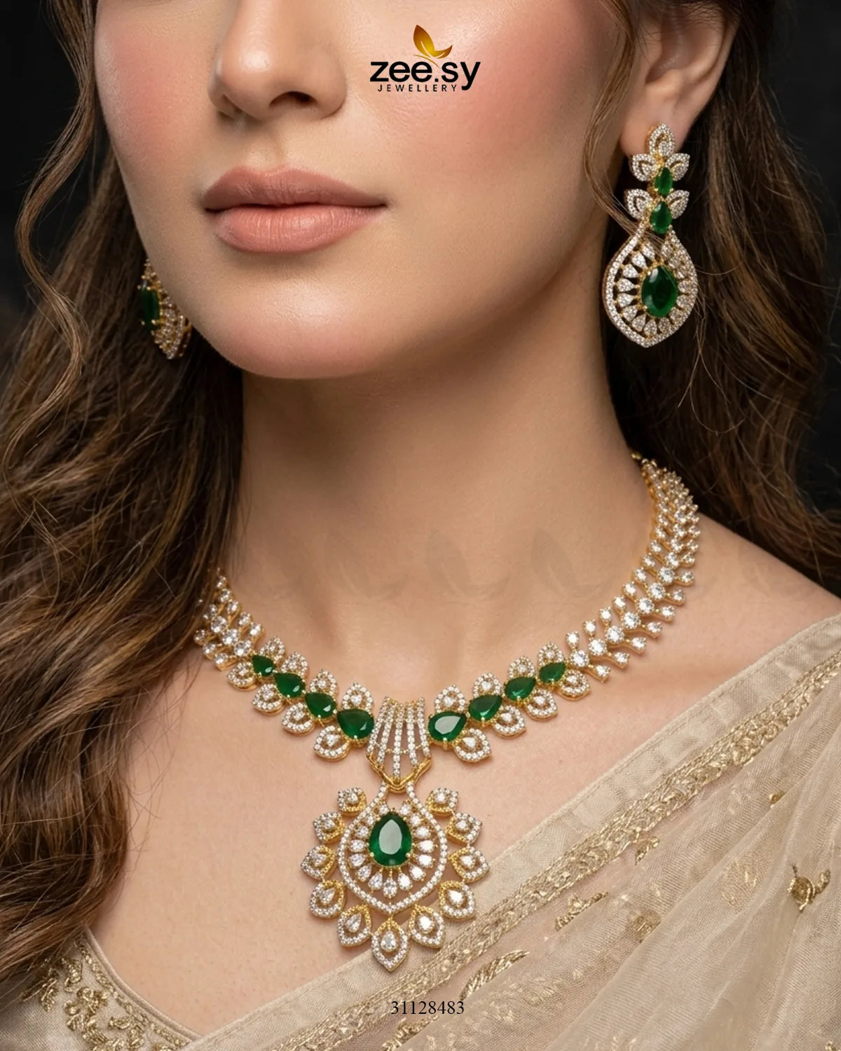 Golden Vine Zirconia Necklace Set Necklace Sets - Zeesy Jewellery Pakistan | Premium Artificial & Imitation Jewellery