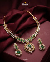 Golden Vine Zirconia Necklace Set Golden Green Necklace Sets - Zeesy Jewellery Pakistan | Premium Artificial & Imitation Jewellery