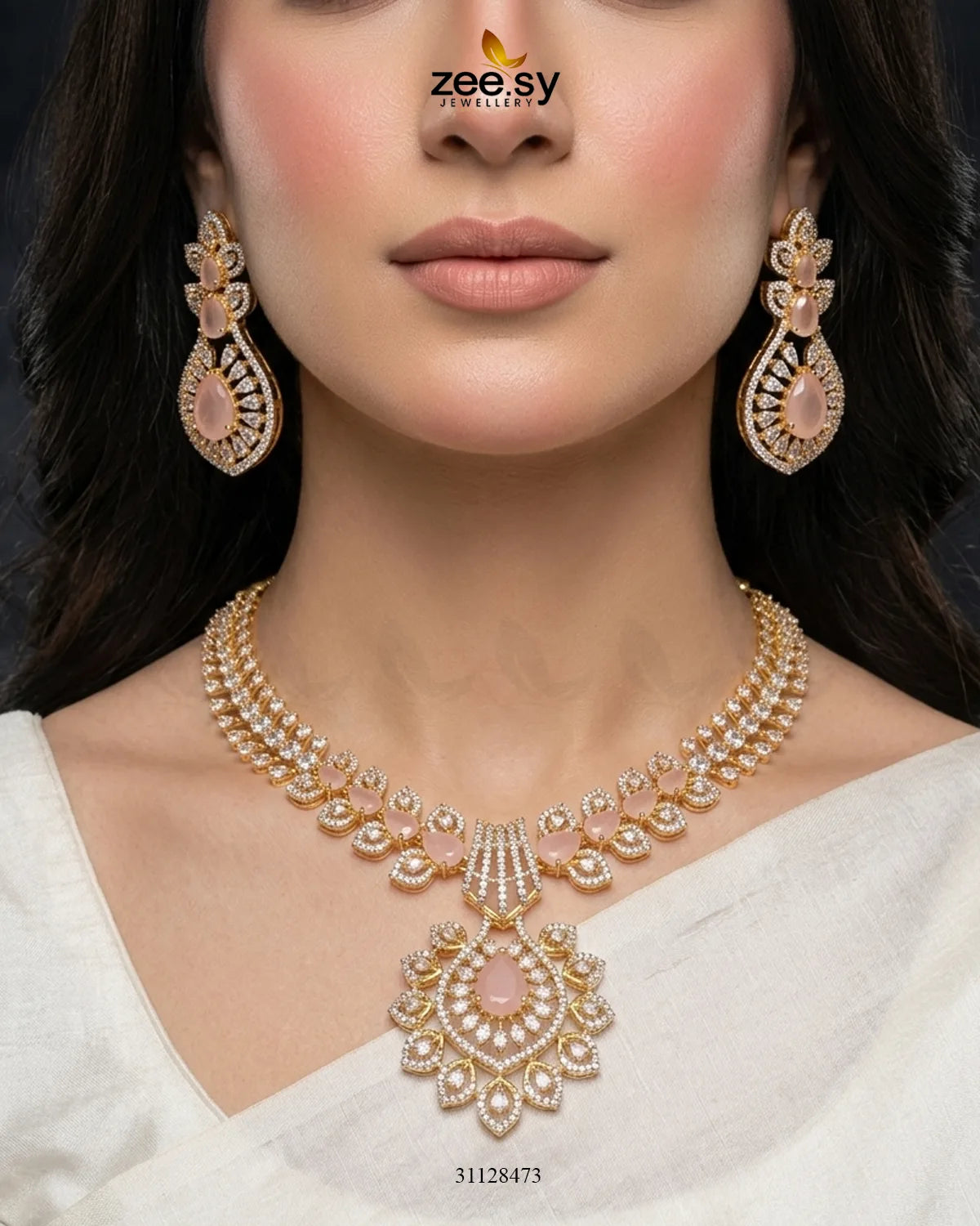 Golden Vine Zirconia Necklace Set Necklace Sets - Zeesy Jewellery Pakistan | Premium Artificial & Imitation Jewellery