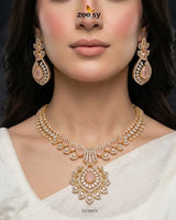 Golden Vine Zirconia Necklace Set Necklace Sets - Zeesy Jewellery Pakistan | Premium Artificial & Imitation Jewellery