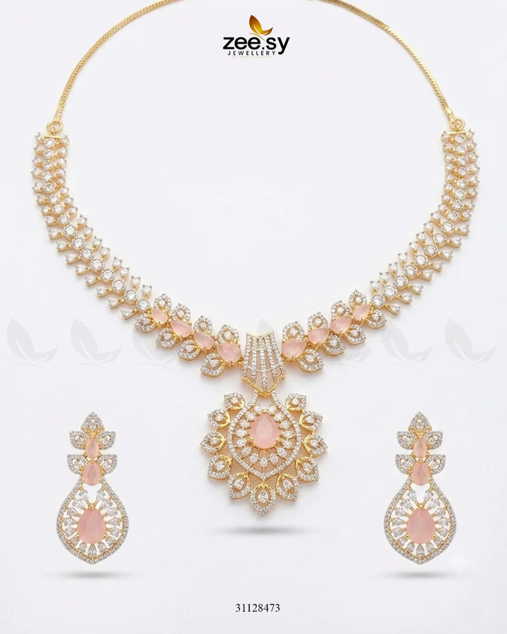 Golden Vine Zirconia Necklace Set Necklace Sets - Zeesy Jewellery Pakistan | Premium Artificial & Imitation Jewellery