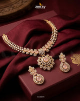 Golden Vine Zirconia Necklace Set Golden Mint Pink Necklace Sets - Zeesy Jewellery Pakistan | Premium Artificial & Imitation Jewellery