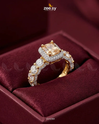 Golden Vintage Bold Stone Ring Golden Champagne Finger Ring - Zeesy Jewellery Pakistan | Premium Artificial & Imitation Jewellery