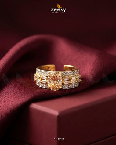Golden Vintage Uncut Stone Ring Golden Champagne Finger Ring - Zeesy Jewellery Pakistan | Premium Artificial & Imitation Jewellery