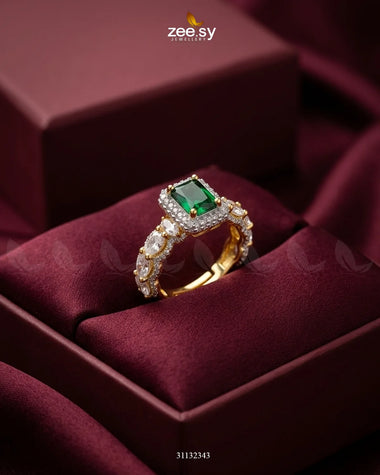 Golden Vintage Bold Stone Ring Golden Green Finger Ring - Zeesy Jewellery Pakistan | Premium Artificial & Imitation Jewellery
