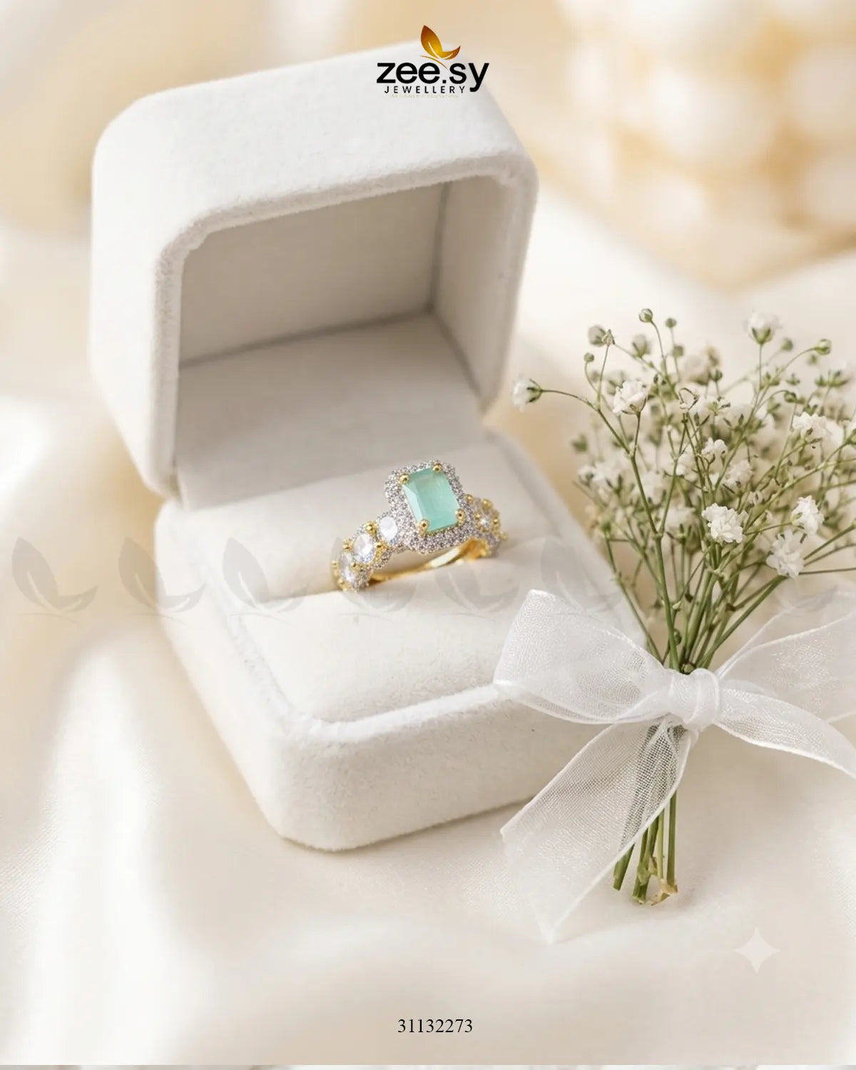 Golden Vintage Bold Stone Ring Golden Mint Green Finger Ring - Zeesy Jewellery Pakistan | Premium Artificial & Imitation Jewellery