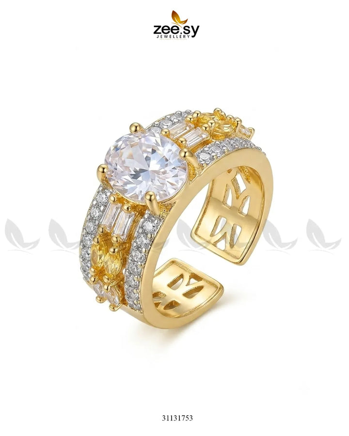 Golden Vintage Uncut Stone Ring Finger Ring - Zeesy Jewellery Pakistan | Premium Artificial & Imitation Jewellery