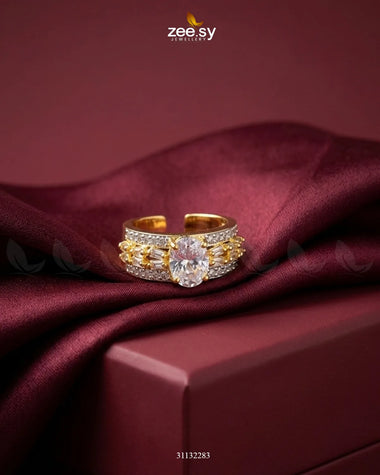 Golden Vintage Uncut Stone Ring Golden White Finger Ring - Zeesy Jewellery Pakistan | Premium Artificial & Imitation Jewellery