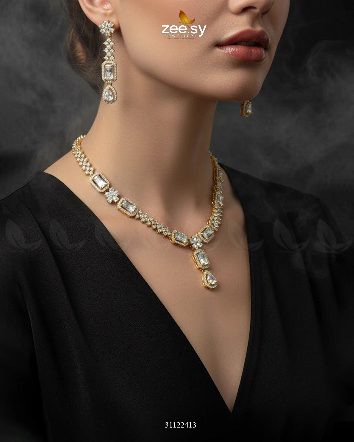 Destiny's Grand Oval Necklace Set Golden White - Zeesy Jewellery