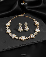Floral Cubic Stone Necklace Set Golden white - Zeesy Jewellery