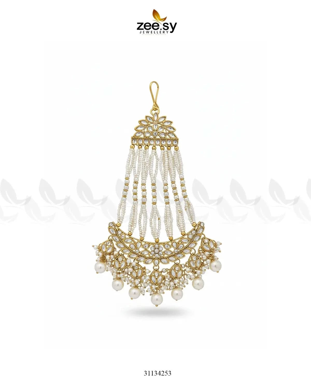 Galini Pearl Kundan Jhumar Golden White - Zeesy Jewellery