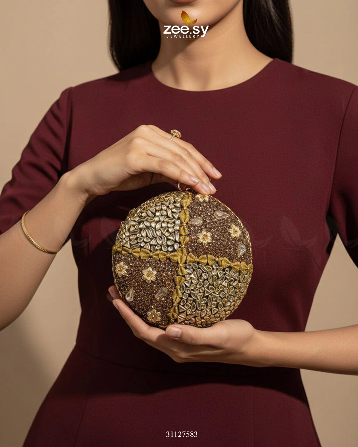 Golden Crosshatch Gem Clutch Bag - Zeesy Jewellery