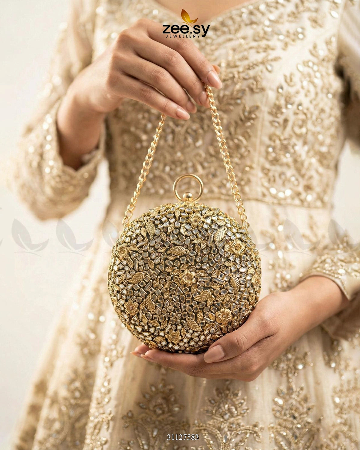 Golden Crosshatch Gem Clutch Bag - Zeesy Jewellery