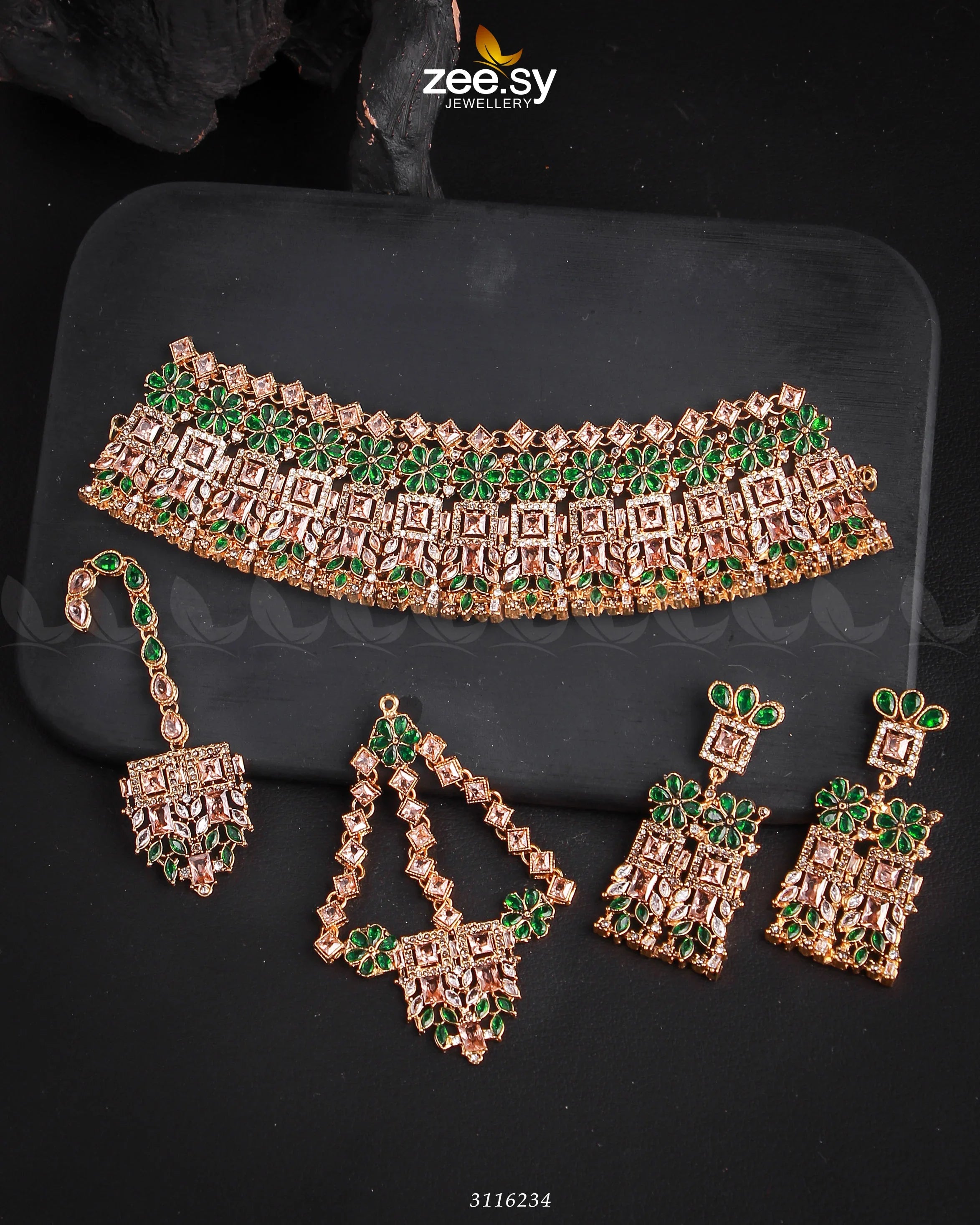 Rihanna Bridal Sets Golden Green - Zeesy Jewellery